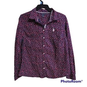U.S. Polo Assn Navy Blue Floral Button Down Top